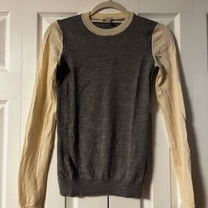 GAP Crewneck Fine Merino Wool Sweater in Gray and Cream